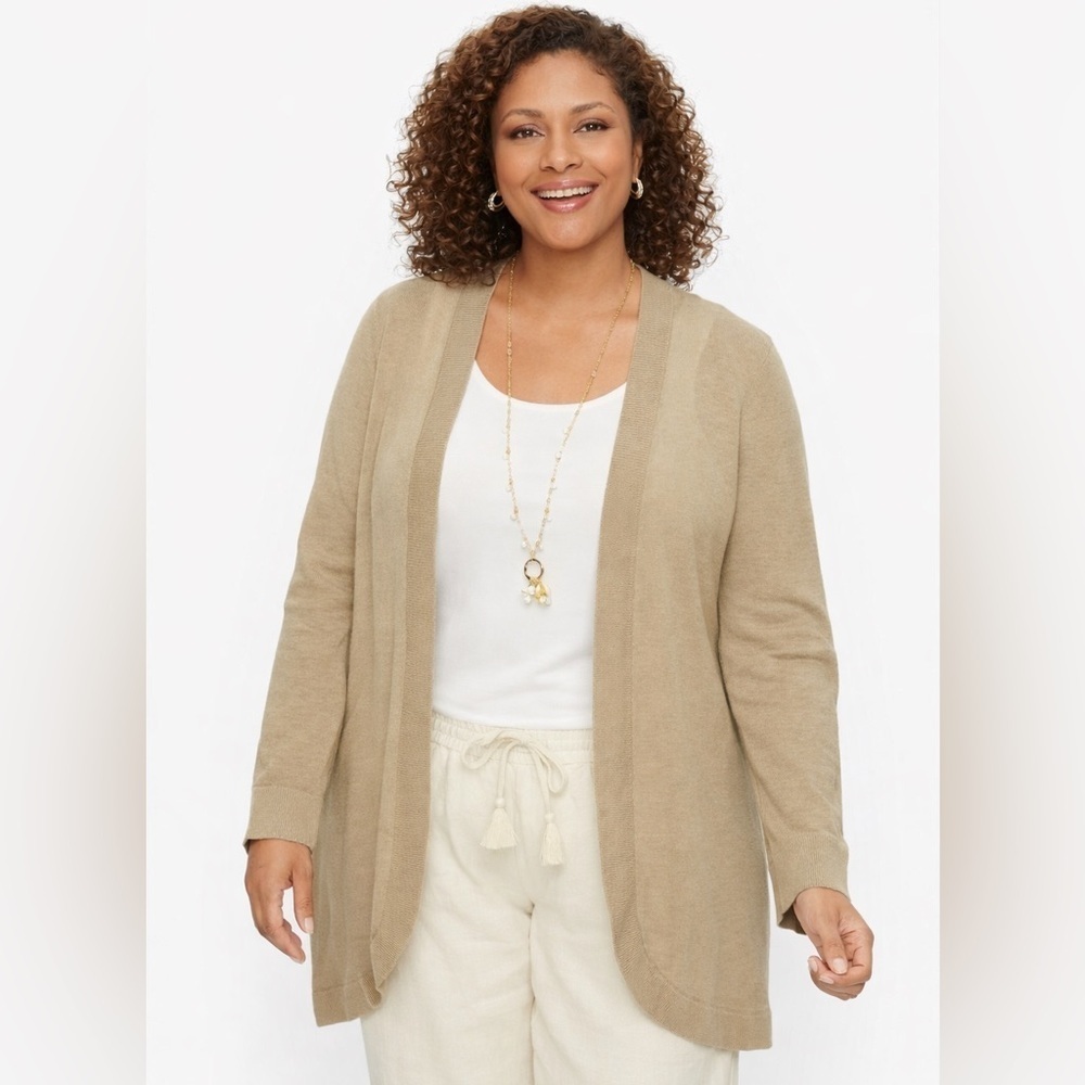 NWT Talbots beige linen open cardigan knit sweater size 3XP tunic lagenlook
